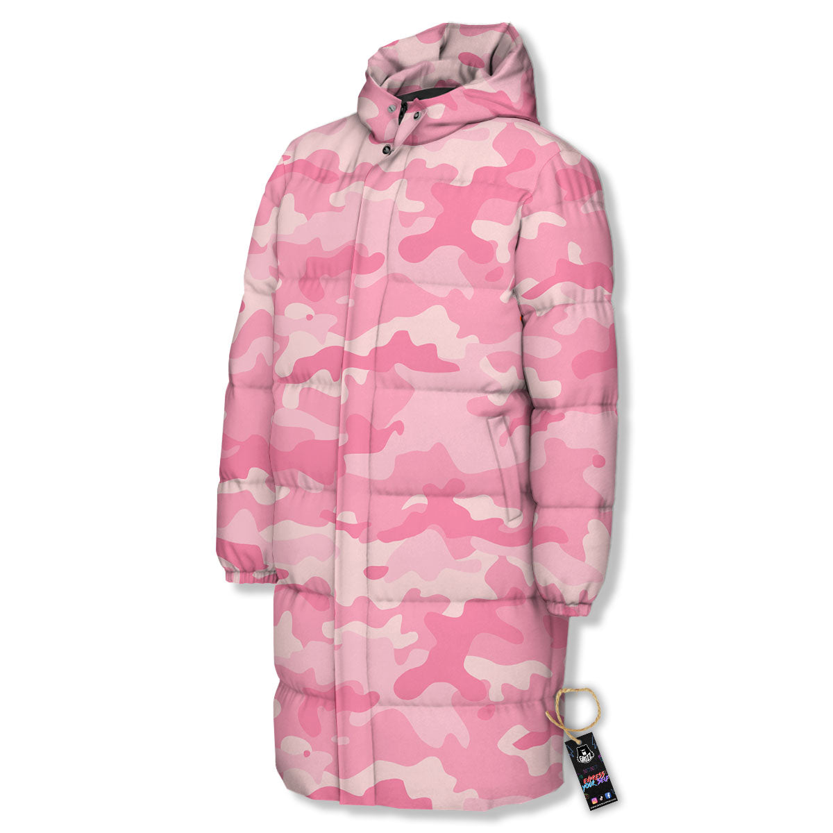 Digital Camo Pink Print Pattern Long Down Jacket-grizzshop