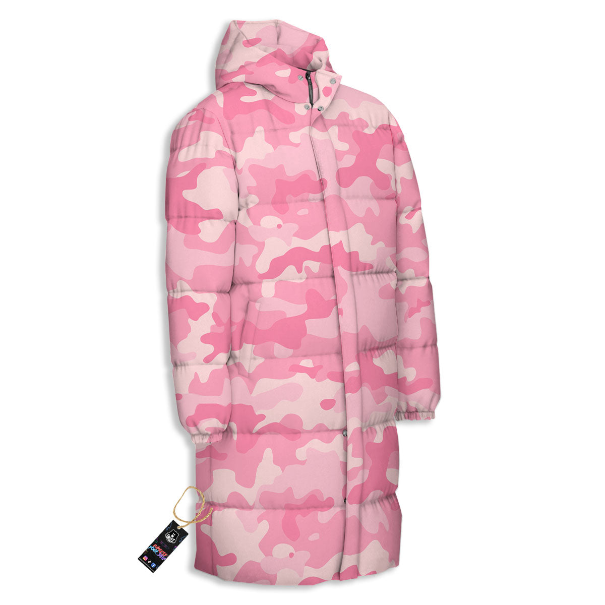Digital Camo Pink Print Pattern Long Down Jacket-grizzshop