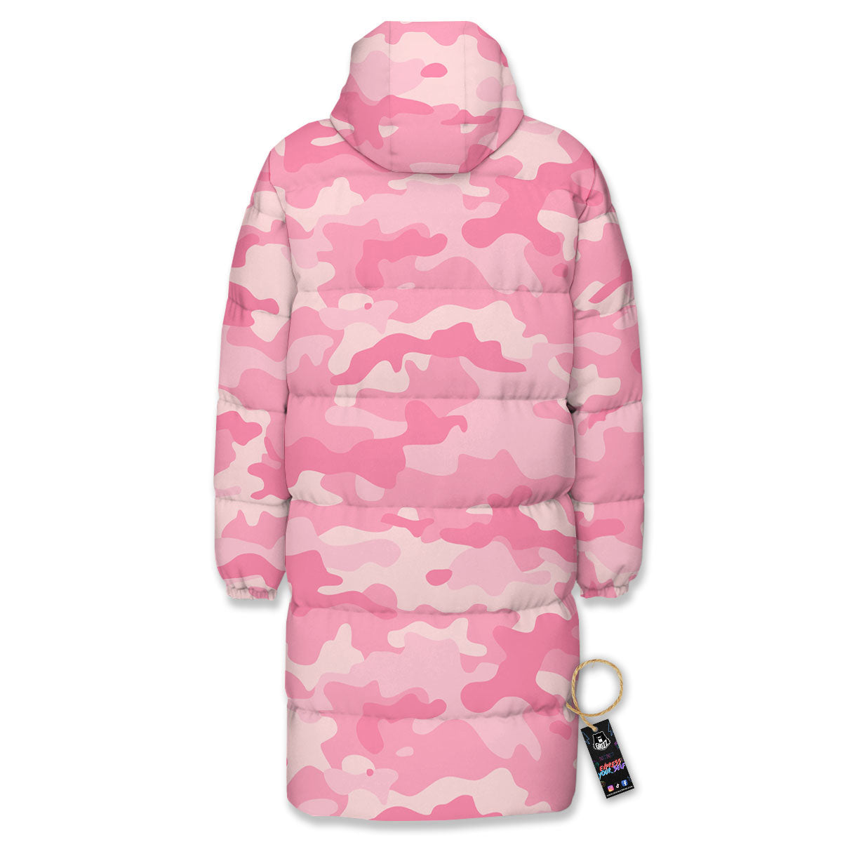 Digital Camo Pink Print Pattern Long Down Jacket-grizzshop