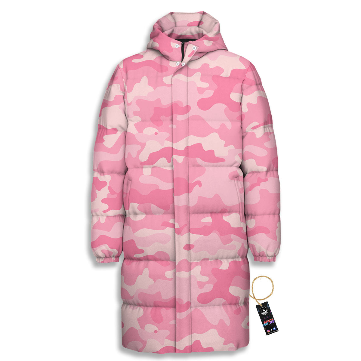 Digital Camo Pink Print Pattern Long Down Jacket-grizzshop