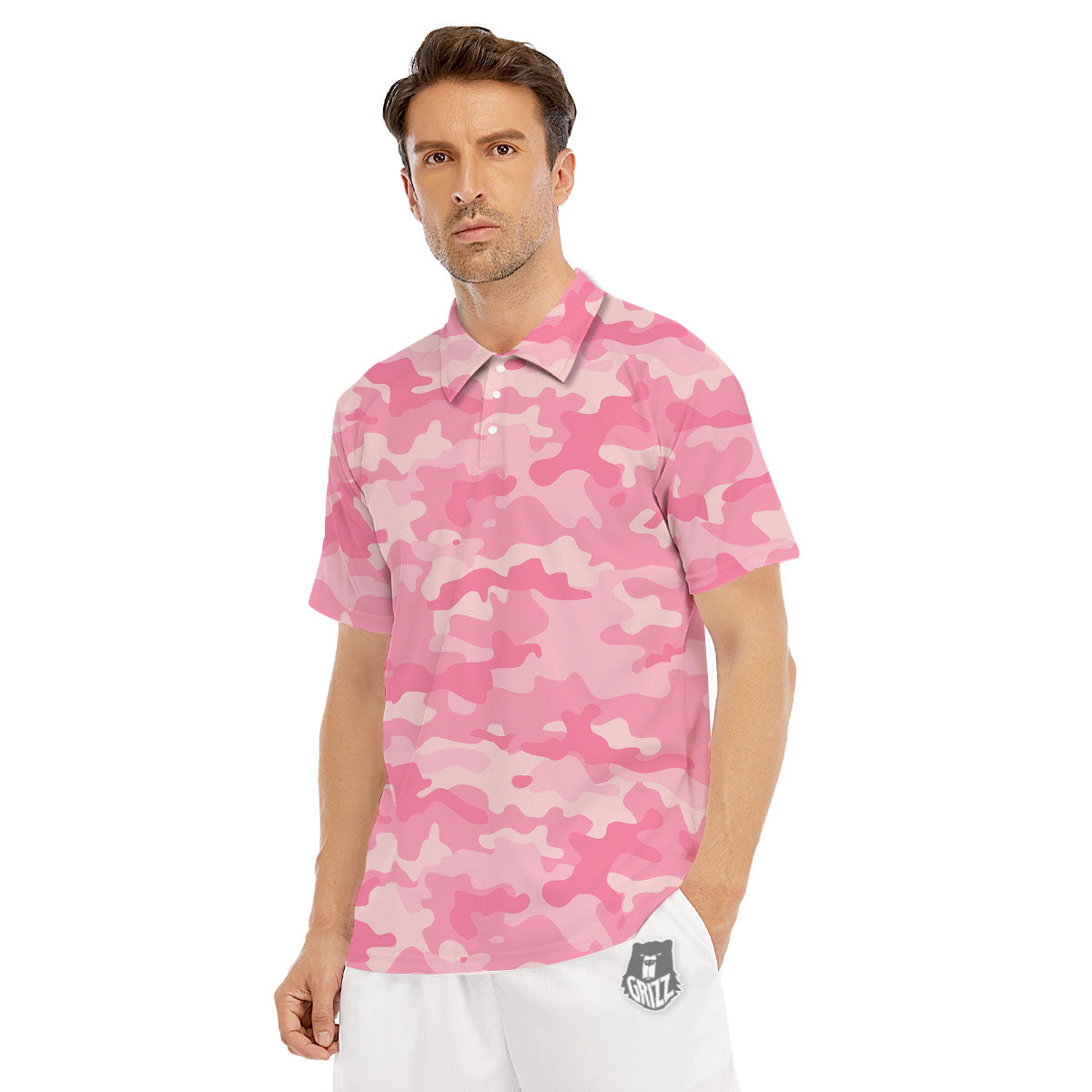 Digital Camo Pink Print Pattern Men's Golf Shirts-grizzshop