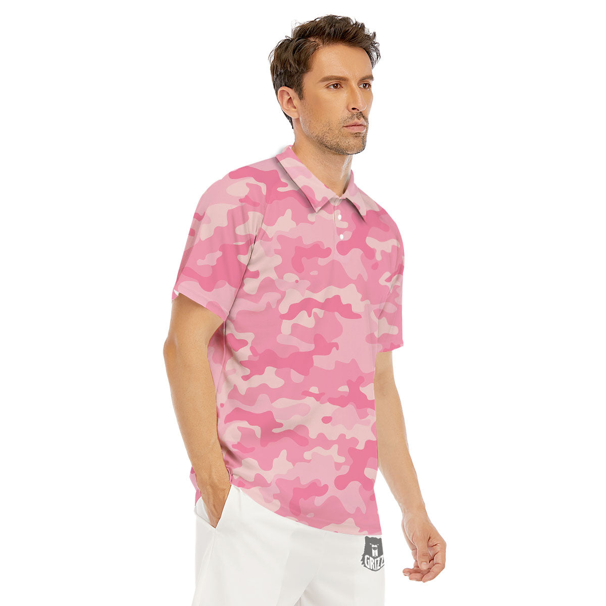 Digital Camo Pink Print Pattern Men's Golf Shirts-grizzshop