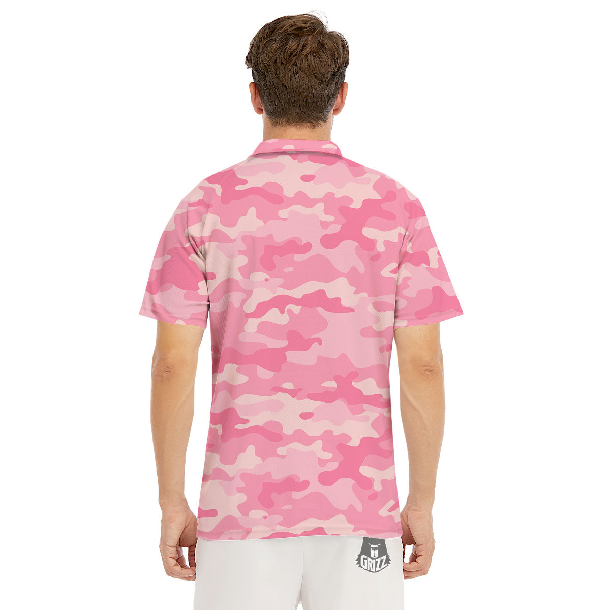 Digital Camo Pink Print Pattern Men's Golf Shirts-grizzshop