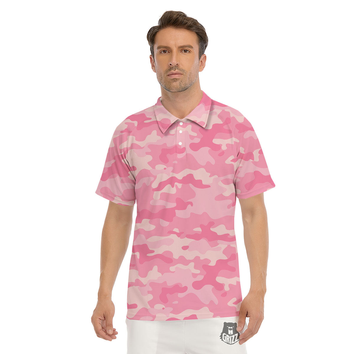 Digital Camo Pink Print Pattern Men's Golf Shirts-grizzshop