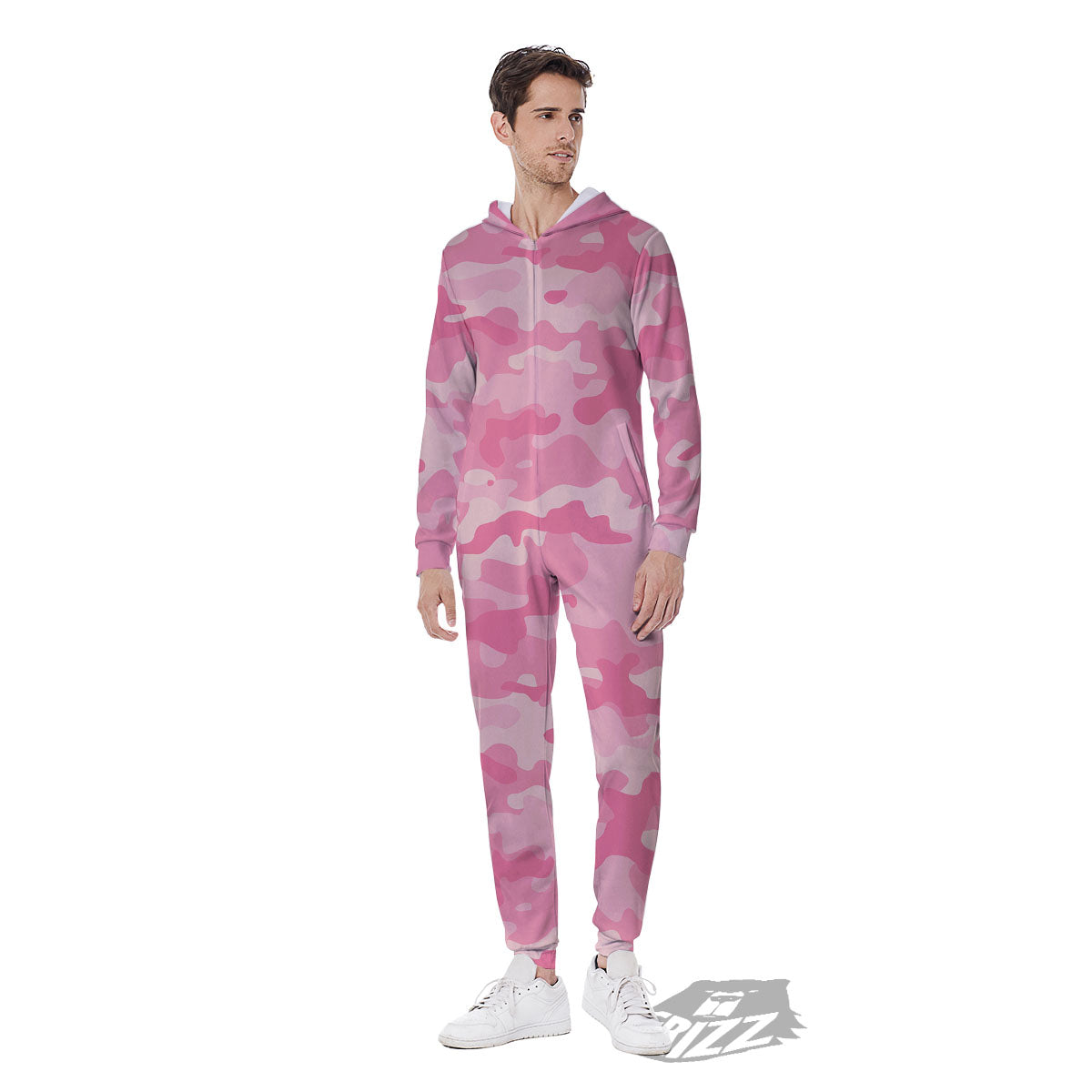 Digital Camo Pink Print Pattern Men's Jumpsuit-grizzshop