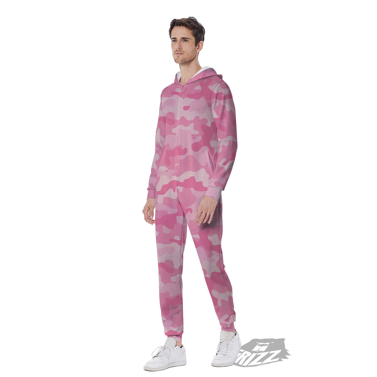 Digital Camo Pink Print Pattern Men's Jumpsuit-grizzshop