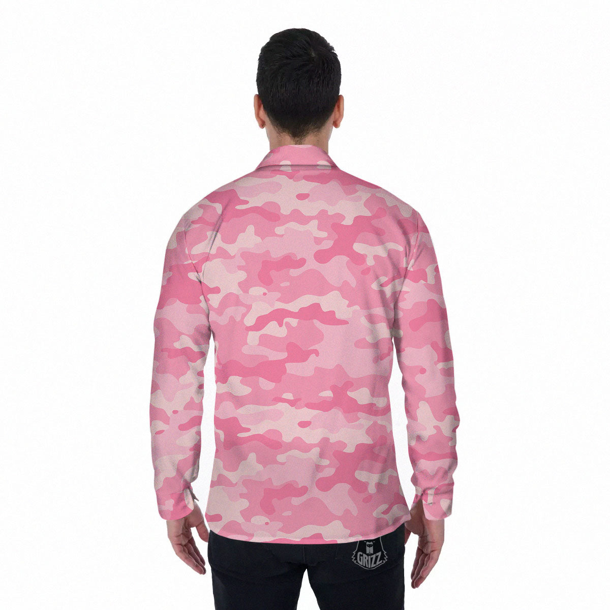 Digital Camo Pink Print Pattern Men's Long Sleeve Shirts-grizzshop