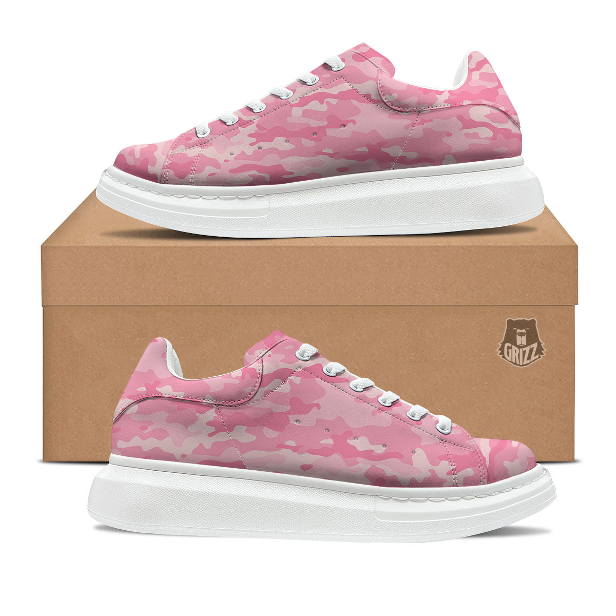 Digital Camo Pink Print Pattern Platform Shoes-grizzshop