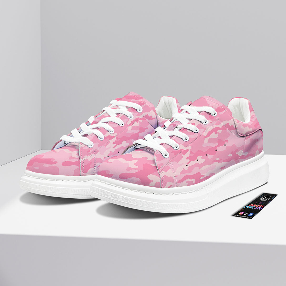Digital Camo Pink Print Pattern Platform Shoes-grizzshop