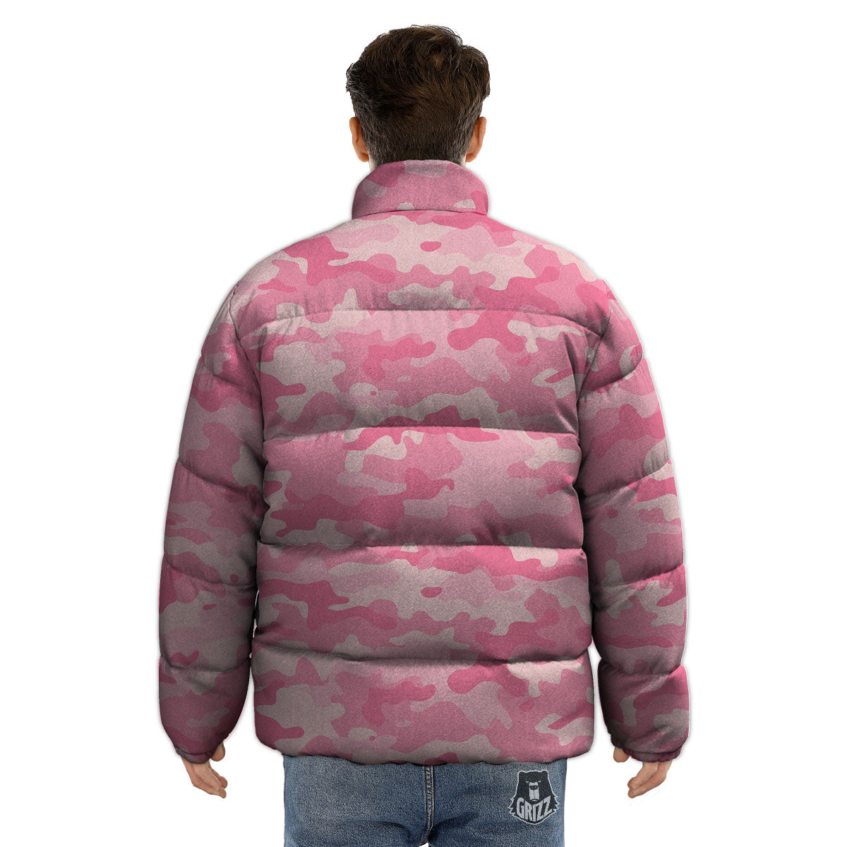 Digital Camo Pink Print Pattern Puffer Jacket-grizzshop