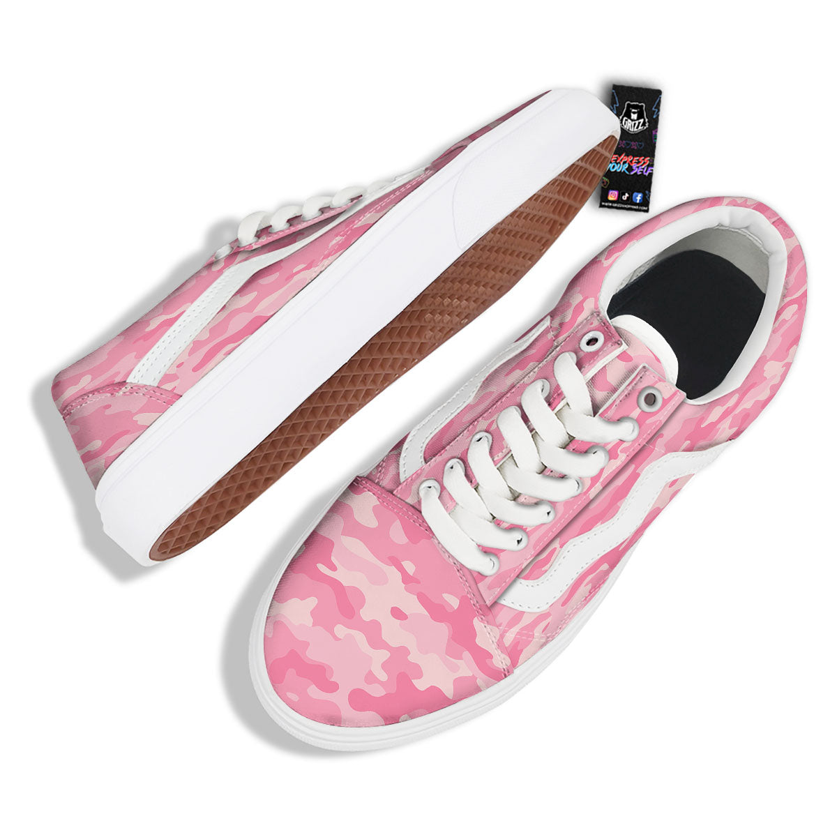 Digital Camo Pink Print Pattern Skate Shoes-grizzshop