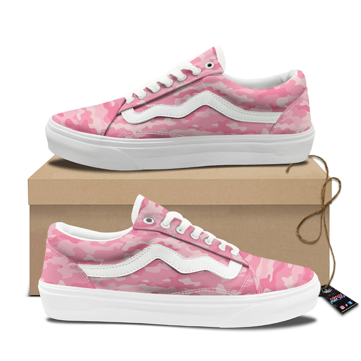 Digital Camo Pink Print Pattern Skate Shoes-grizzshop