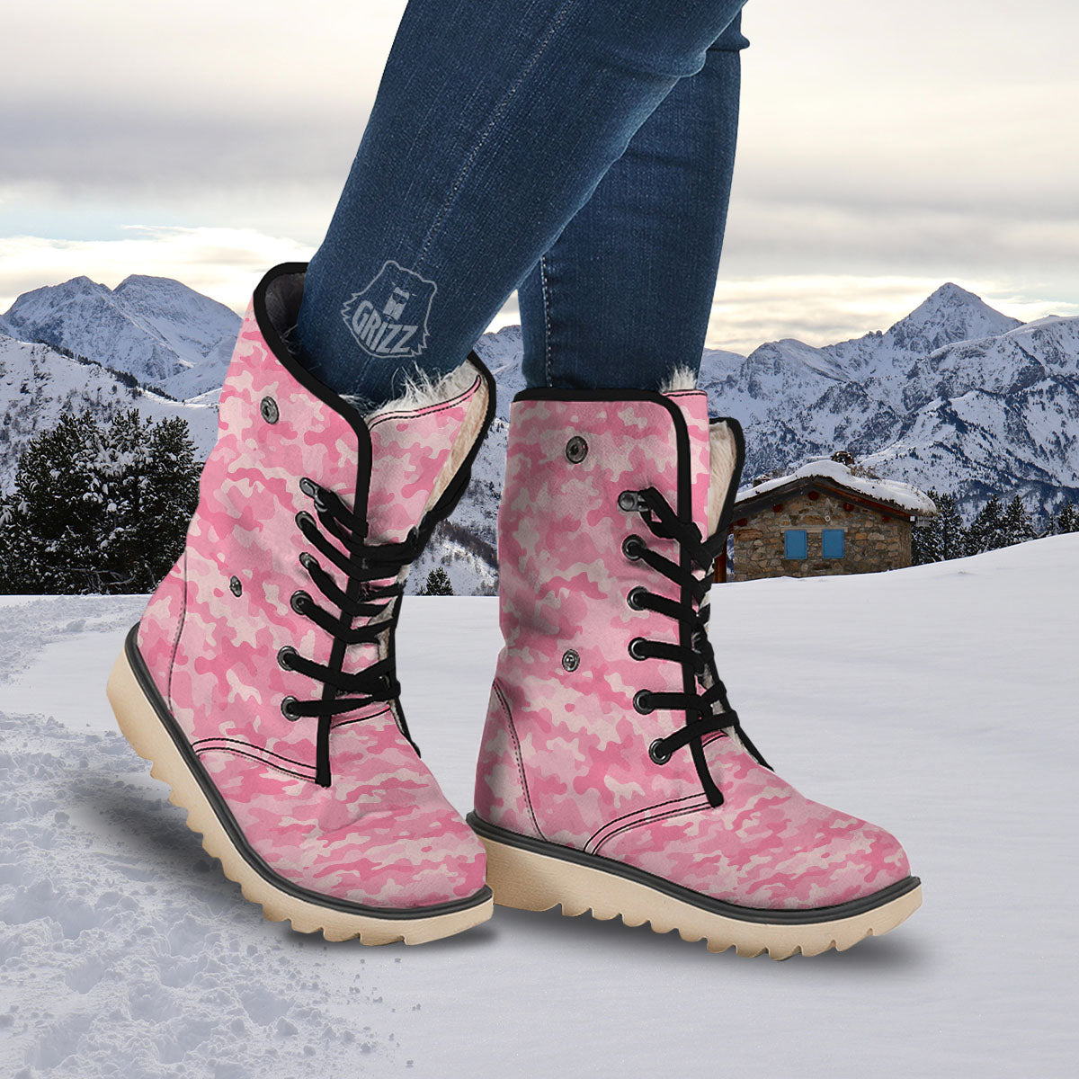 Digital Camo Pink Print Pattern Snow Boots-grizzshop