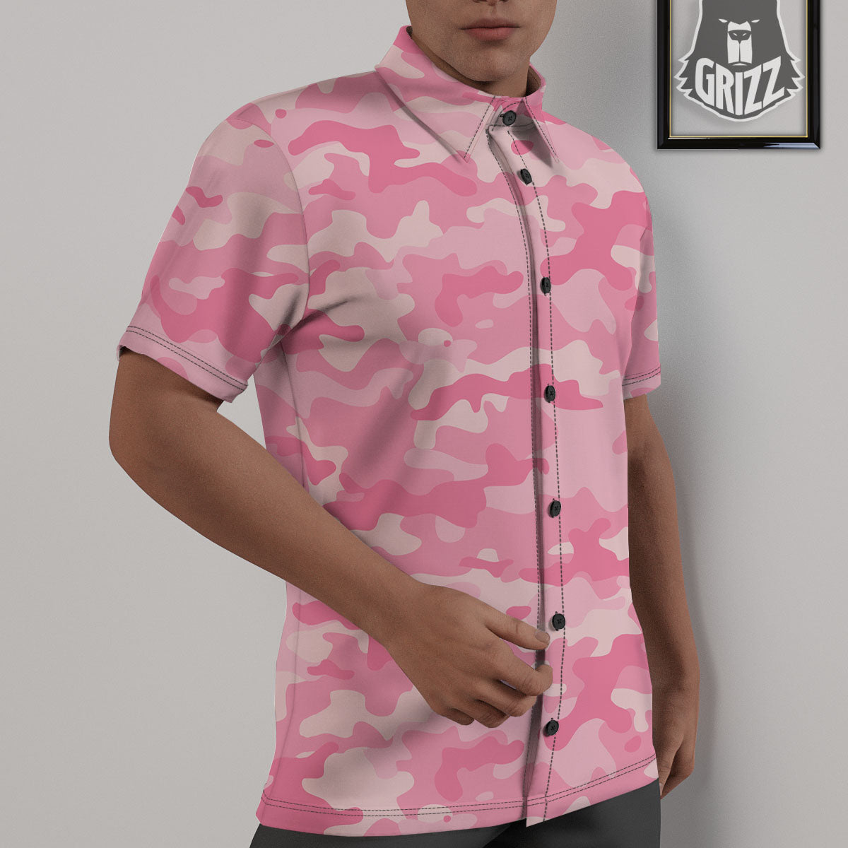 Digital Camo Pink Print Pattern Untucked Shirts-grizzshop