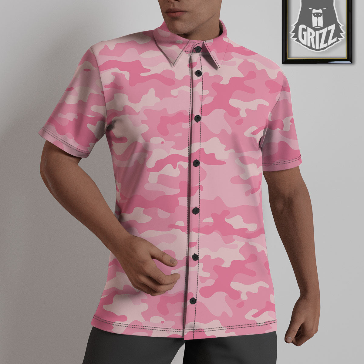 Digital Camo Pink Print Pattern Untucked Shirts-grizzshop