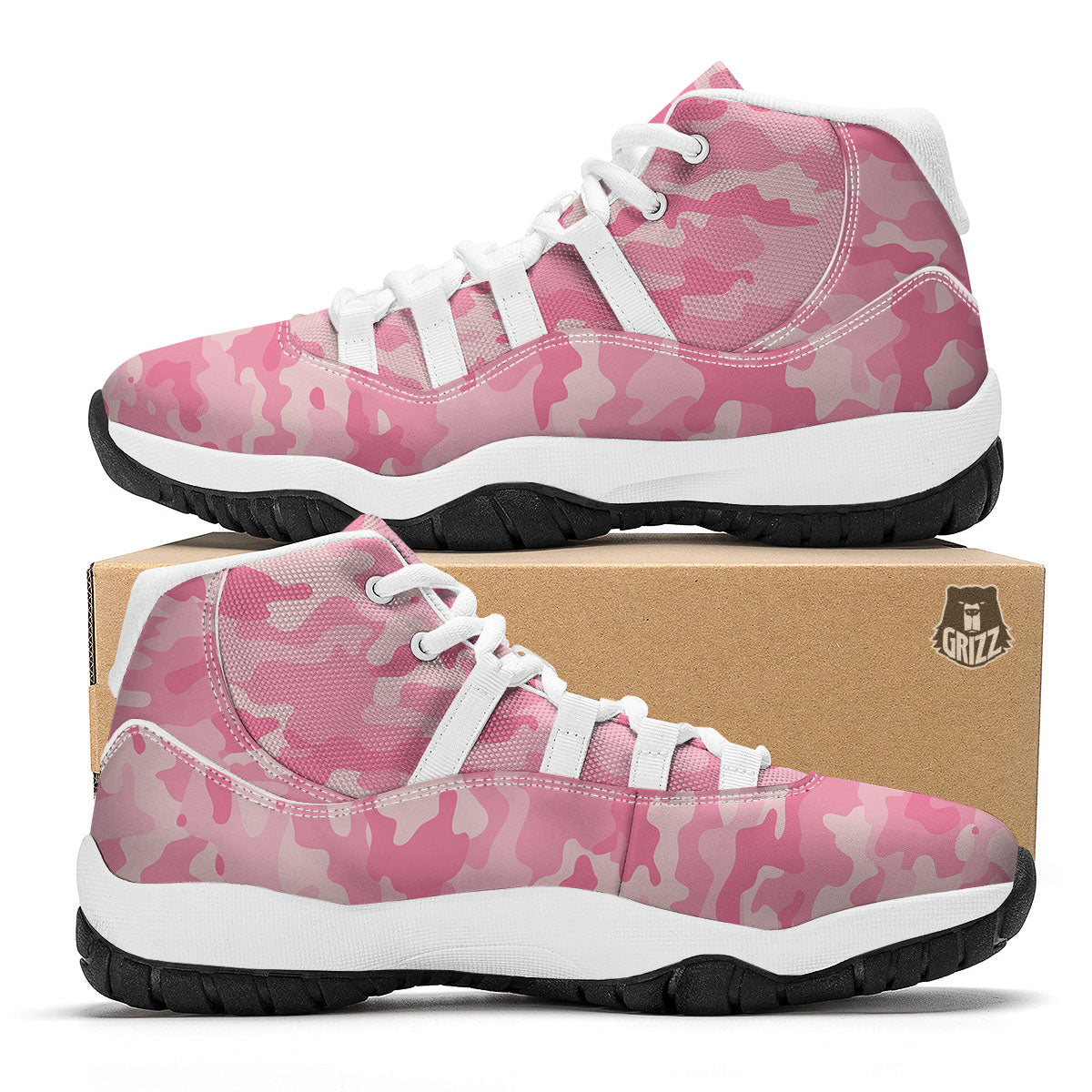 Digital Camo Pink Print Pattern White Bball Shoes-grizzshop