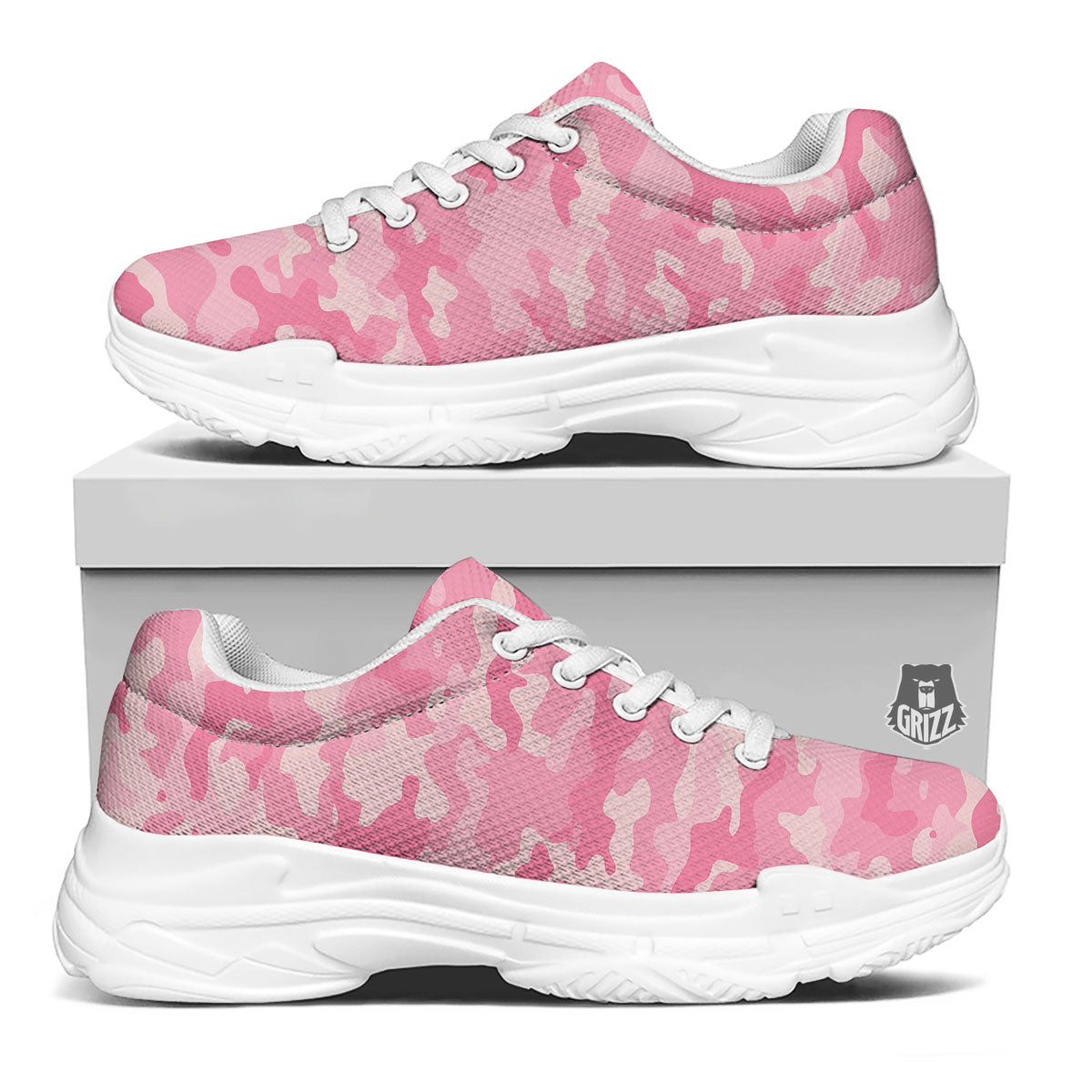 Digital Camo Pink Print Pattern White Chunky Shoes-grizzshop