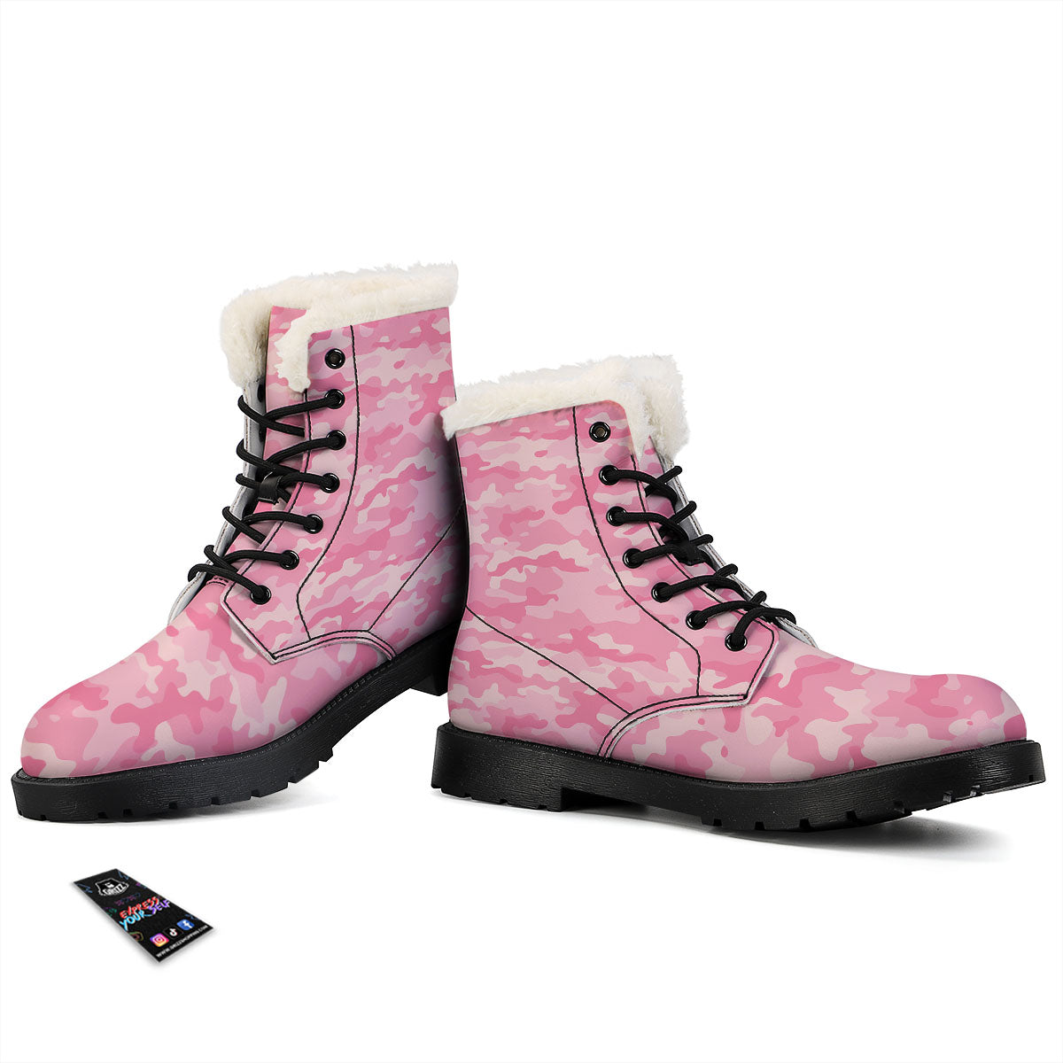 Digital Camo Pink Print Pattern Winter Boots-grizzshop