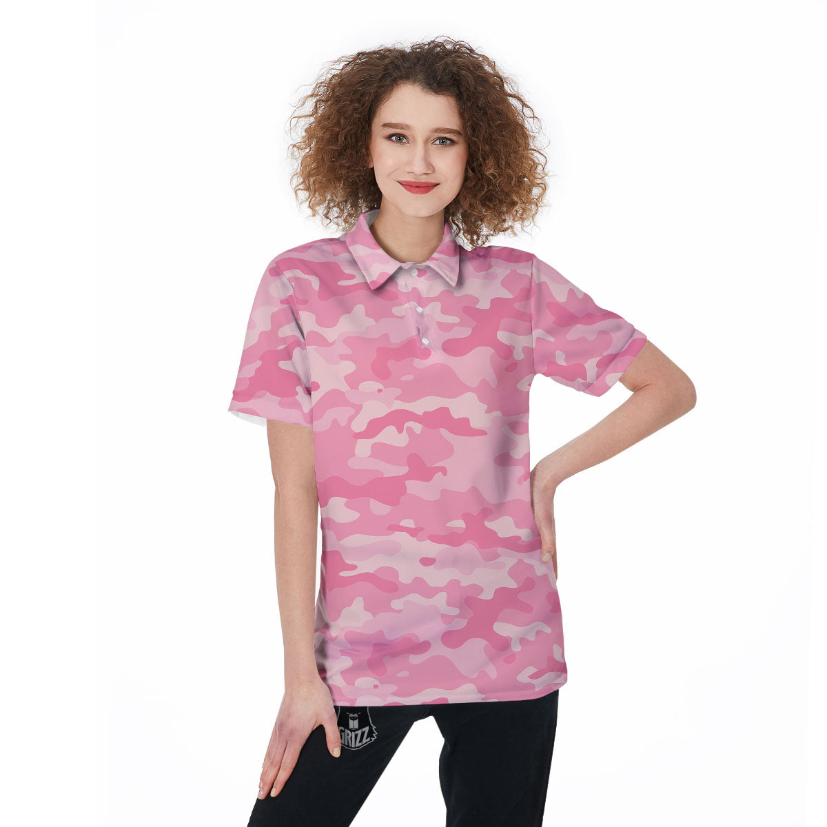 Digital Camo Pink Print Pattern Women's Golf Shirts-grizzshop