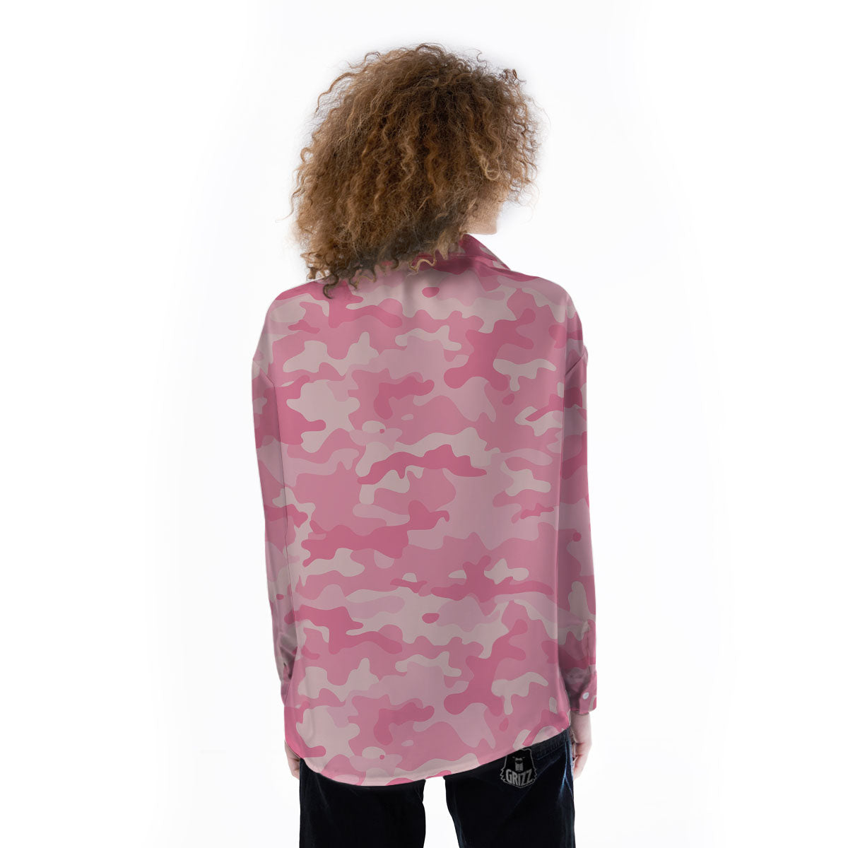 Digital Camo Pink Print Pattern Women's Long Sleeve Shirts-grizzshop