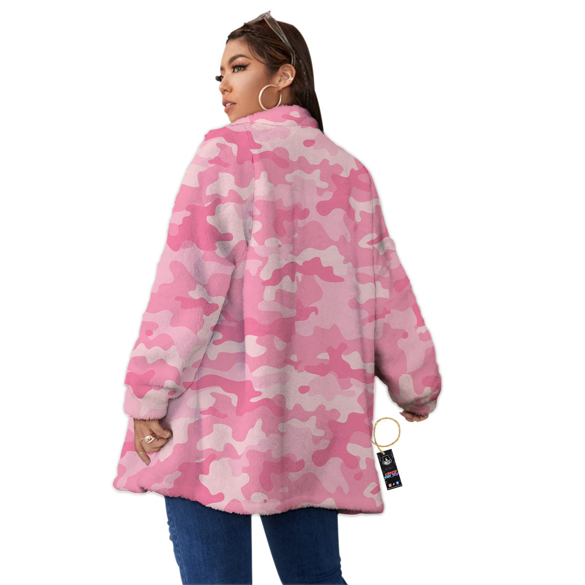 Digital Camo Pink Print Pattern Women's Sherpa Jacket-grizzshop
