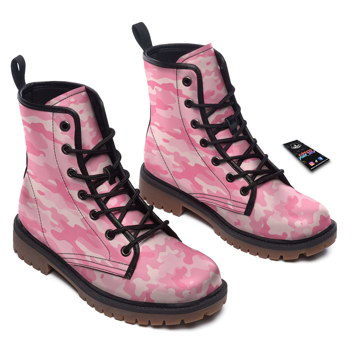 Digital Camo Pink Print Pattern Work Boots-grizzshop