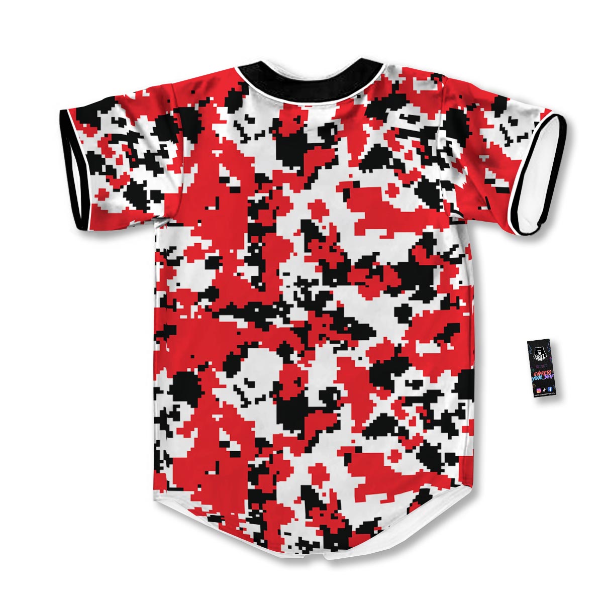 Digital Camo Red White And Black Print Pattern Baseball Jersey-grizzshop