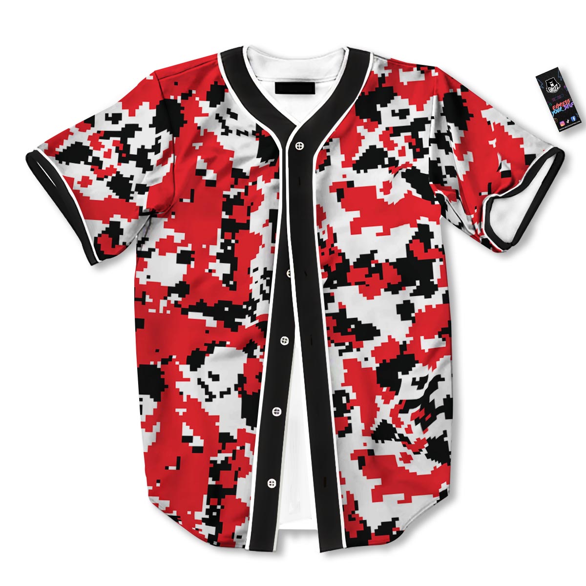Digital Camo Red White And Black Print Pattern Baseball Jersey-grizzshop