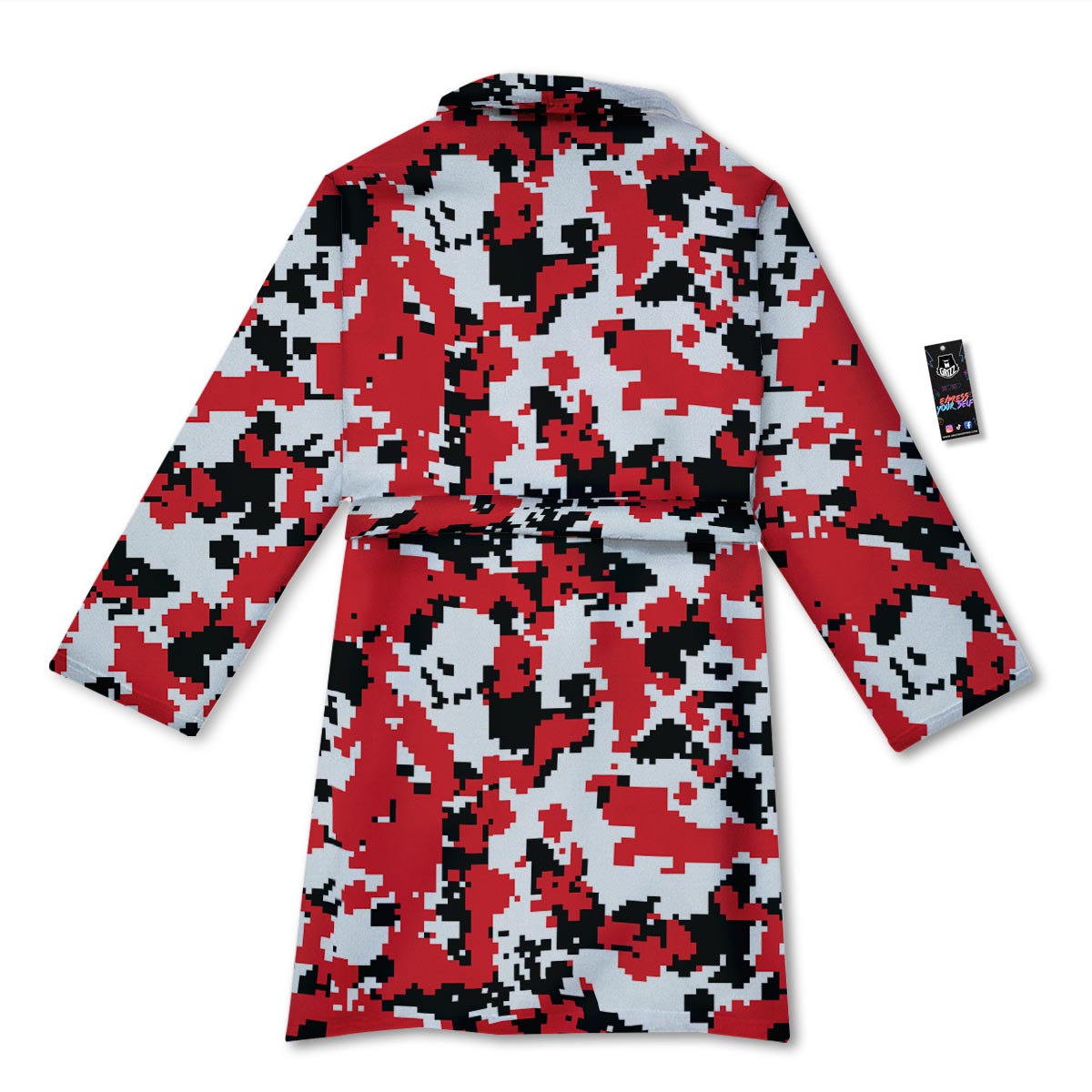 Digital Camo Red White And Black Print Pattern Bathrobe-grizzshop