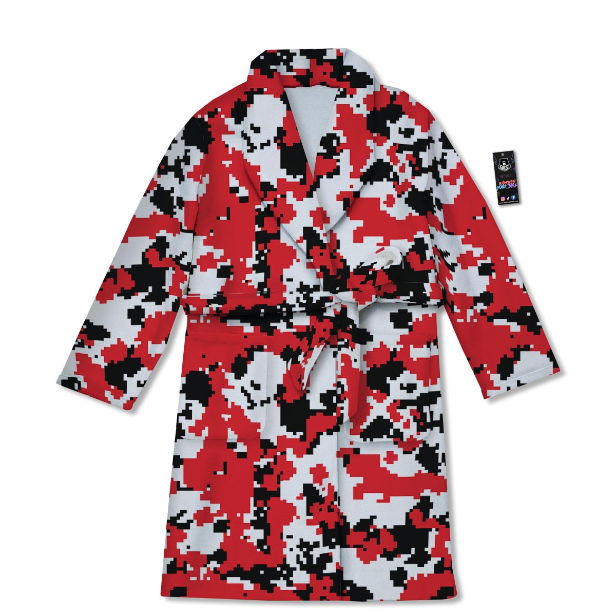 Digital Camo Red White And Black Print Pattern Bathrobe-grizzshop