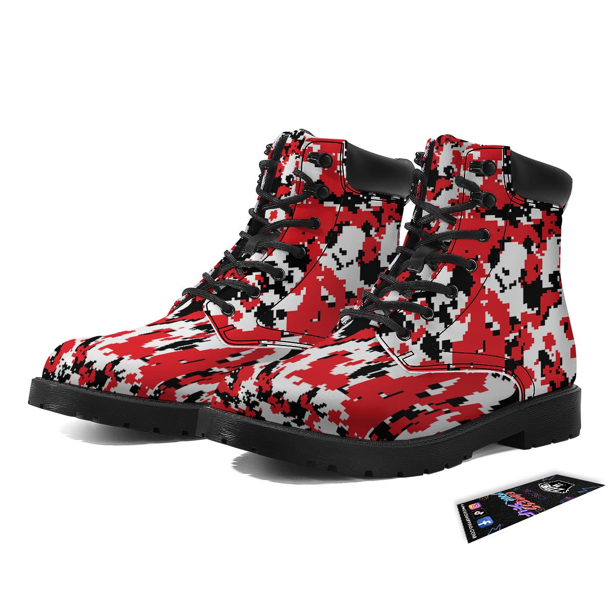 Digital Camo Red White And Black Print Pattern Boots-grizzshop