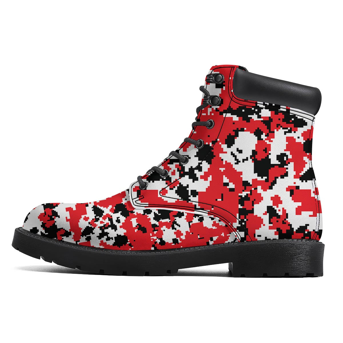 Digital Camo Red White And Black Print Pattern Boots-grizzshop