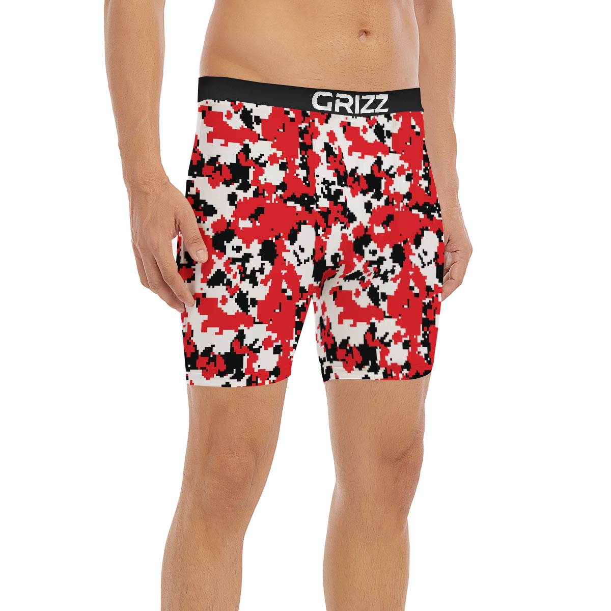 Digital Camo Red White And Black Print Pattern Boxer Briefs-grizzshop