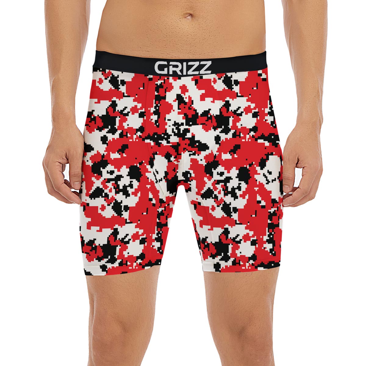 Digital Camo Red White And Black Print Pattern Boxer Briefs-grizzshop
