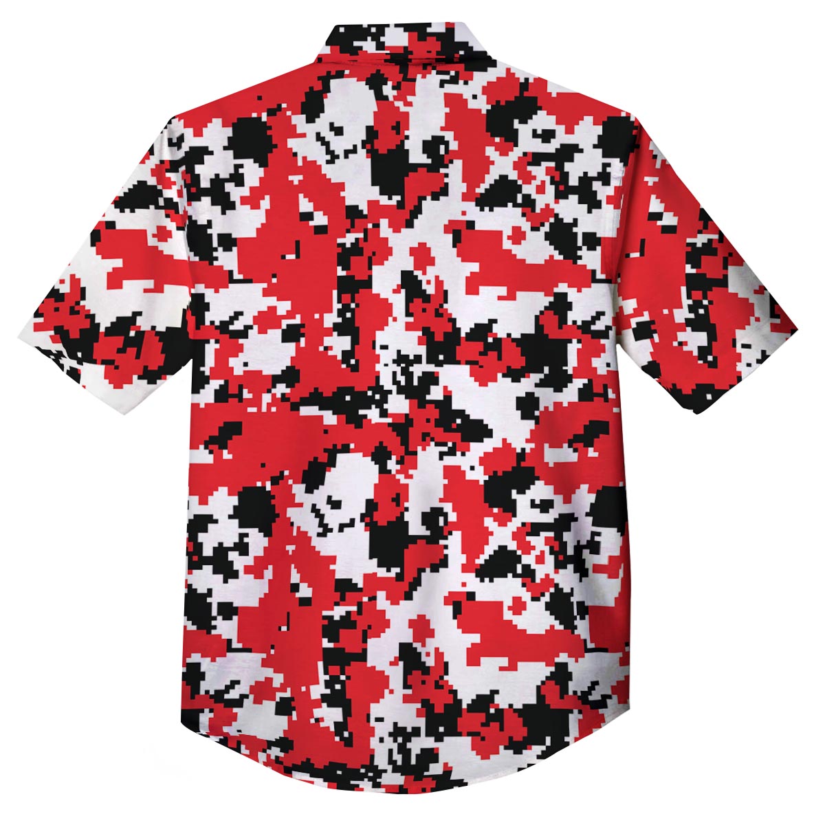 Digital Camo Red White And Black Print Pattern Button Up Shirt-grizzshop