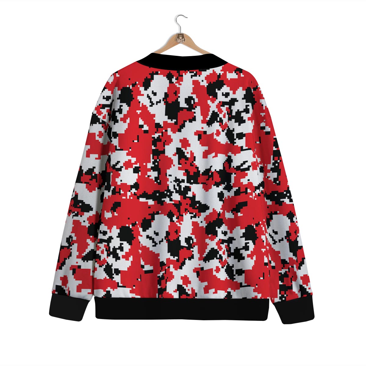 Digital Camo Red White And Black Print Pattern Cardigan-grizzshop