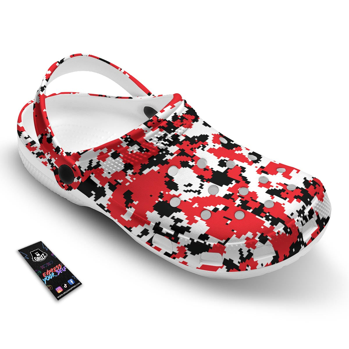 Digital Camo Red White And Black Print Pattern Clog-grizzshop