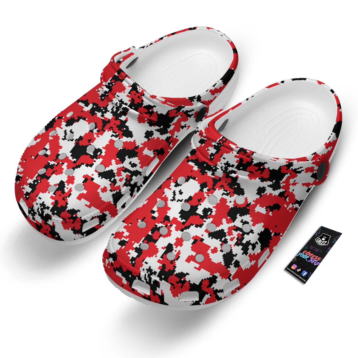 Digital Camo Red White And Black Print Pattern Clog-grizzshop