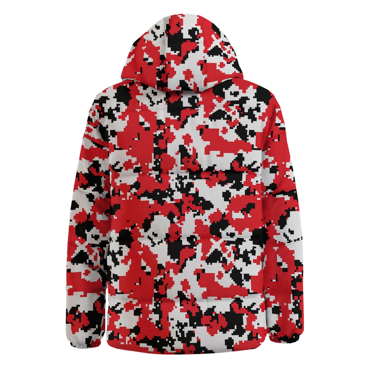 Digital Camo Red White And Black Print Pattern Down Jacket-grizzshop
