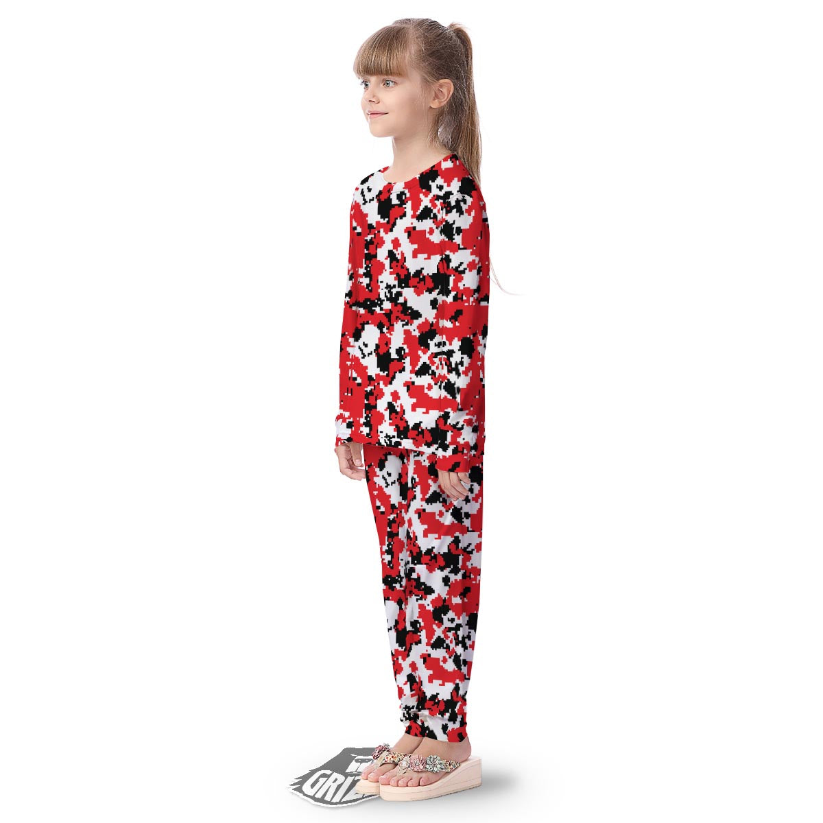 Digital Camo Red White And Black Print Pattern Kid's Pajamas-grizzshop