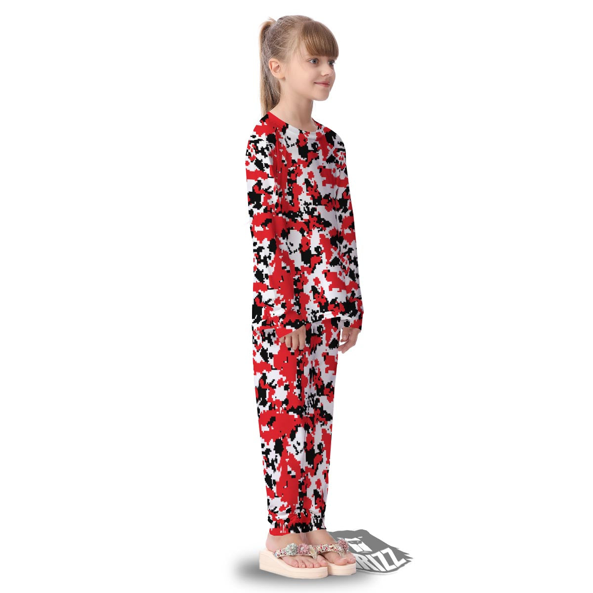 Digital Camo Red White And Black Print Pattern Kid's Pajamas-grizzshop