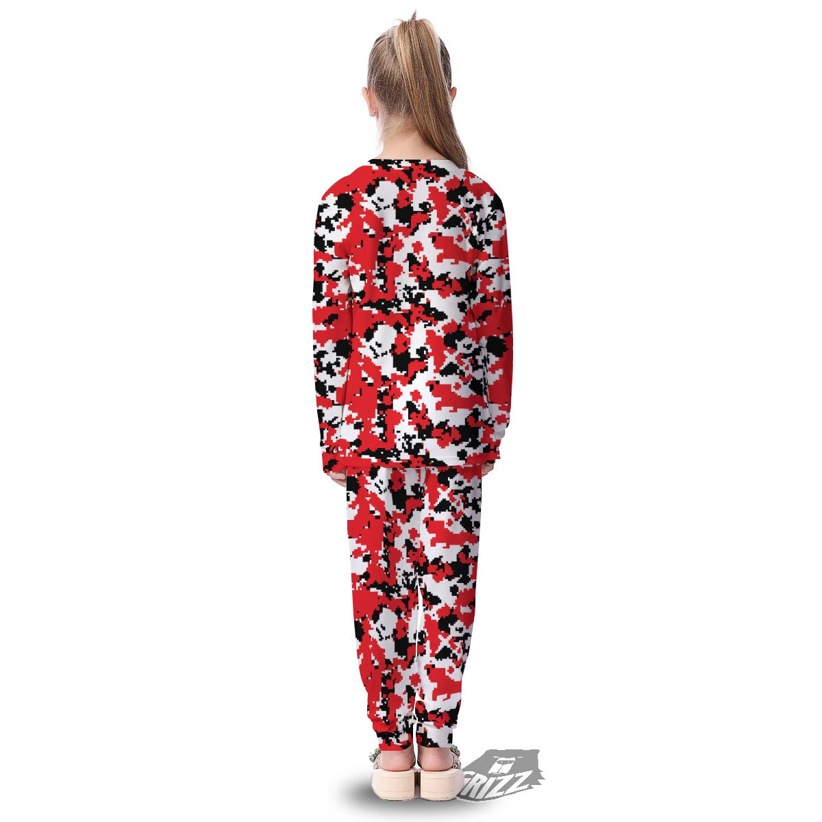 Digital Camo Red White And Black Print Pattern Kid's Pajamas-grizzshop