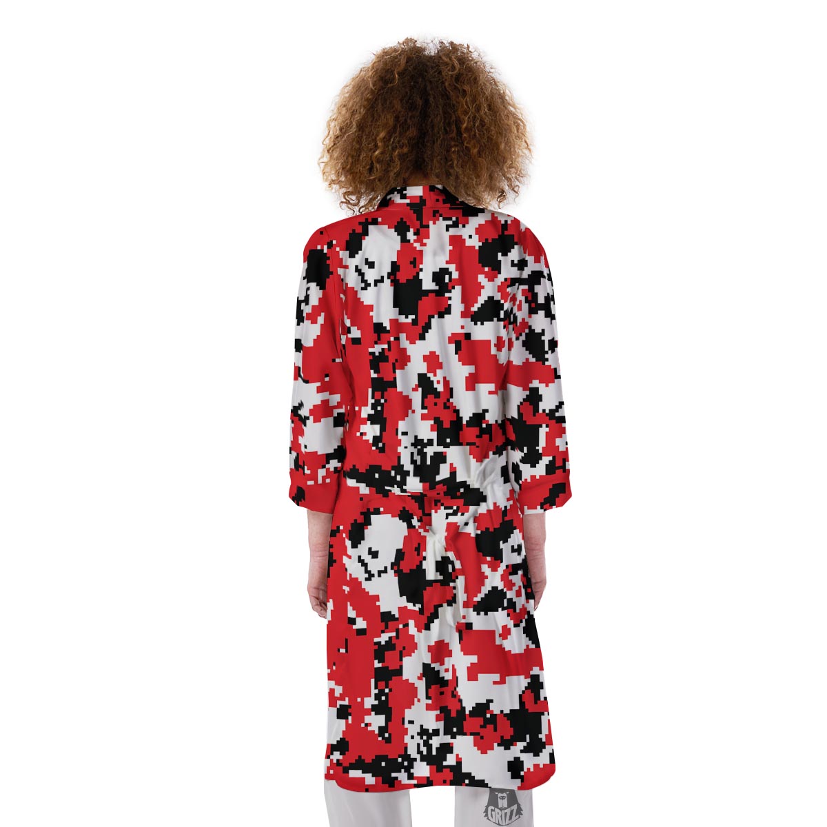 Digital Camo Red White And Black Print Pattern Kimono-grizzshop