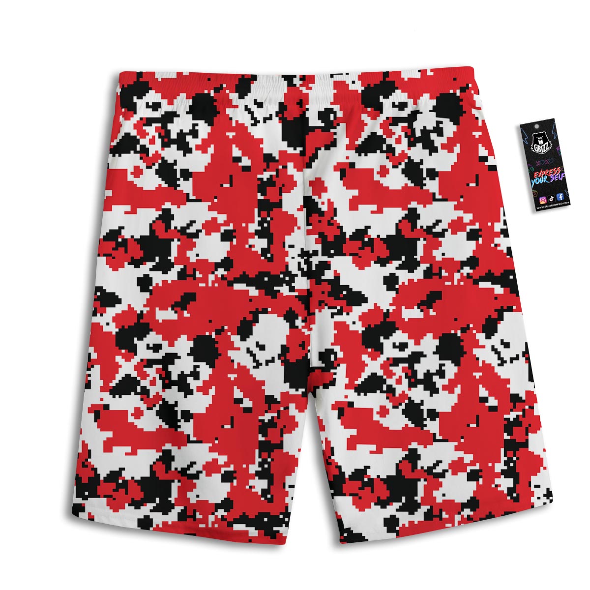 Digital Camo Red White And Black Print Pattern Men's Athletic Shorts