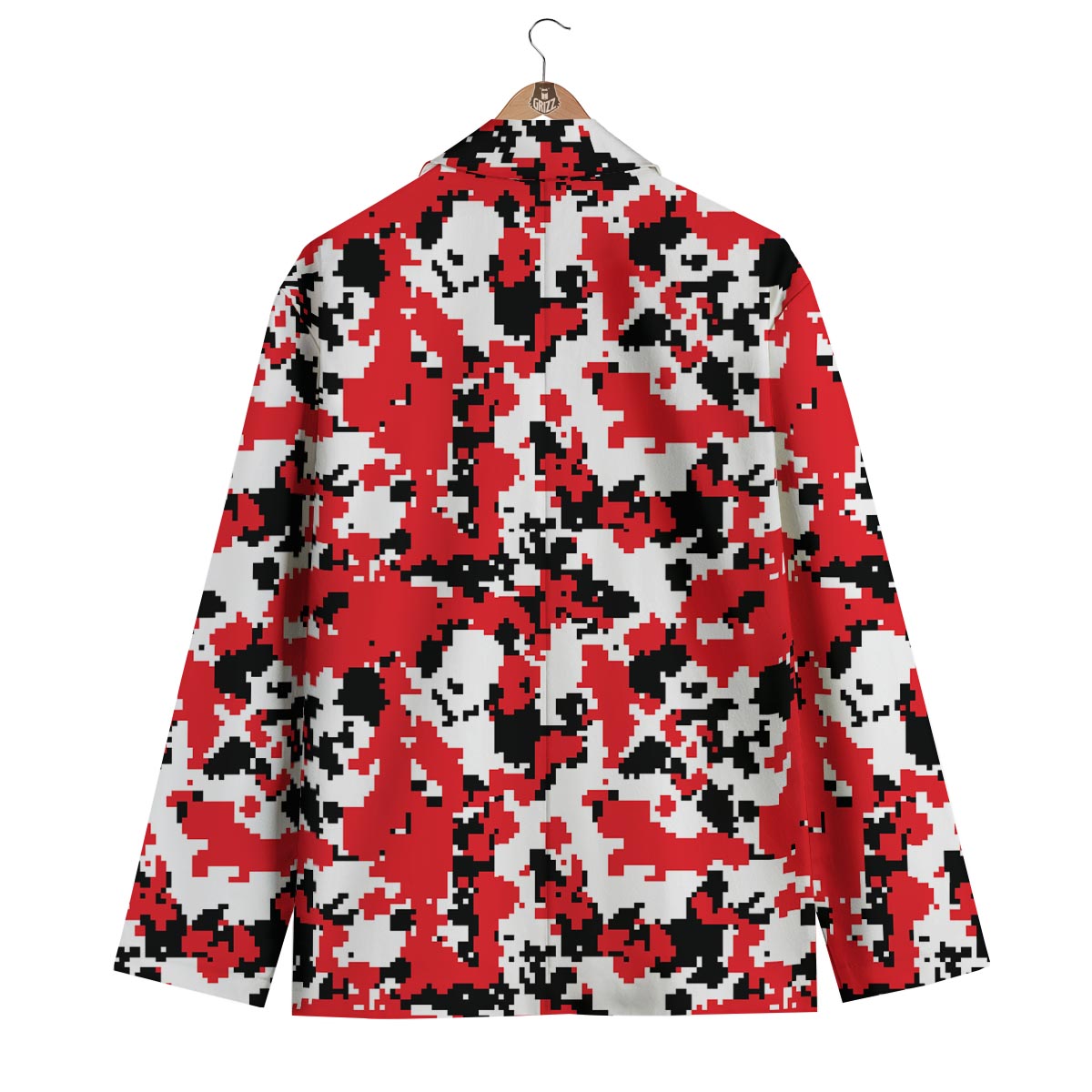 Digital Camo Red White And Black Print Pattern Men's Blazer-grizzshop