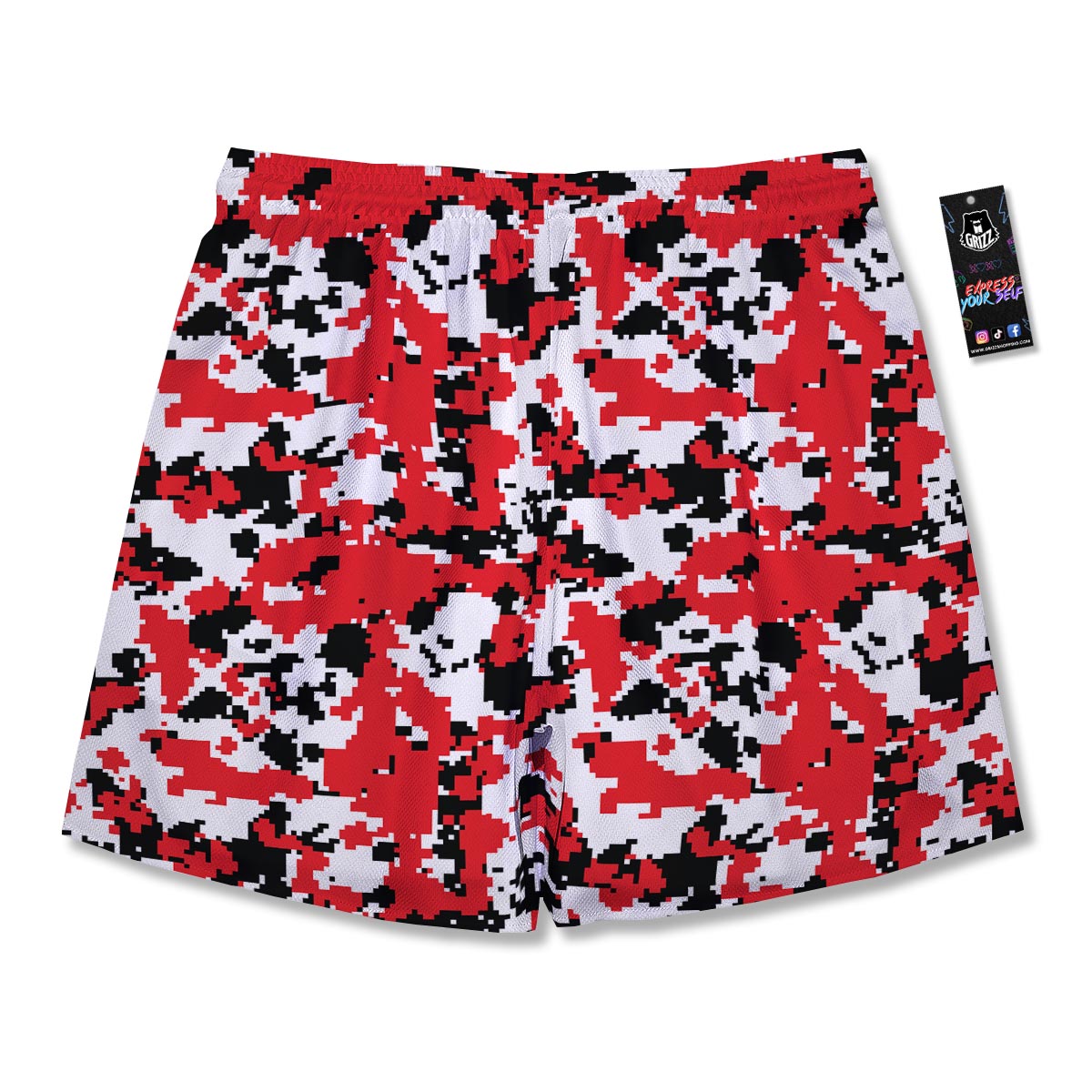 Digital Camo Red White And Black Print Pattern Men's Running Shorts-grizzshop