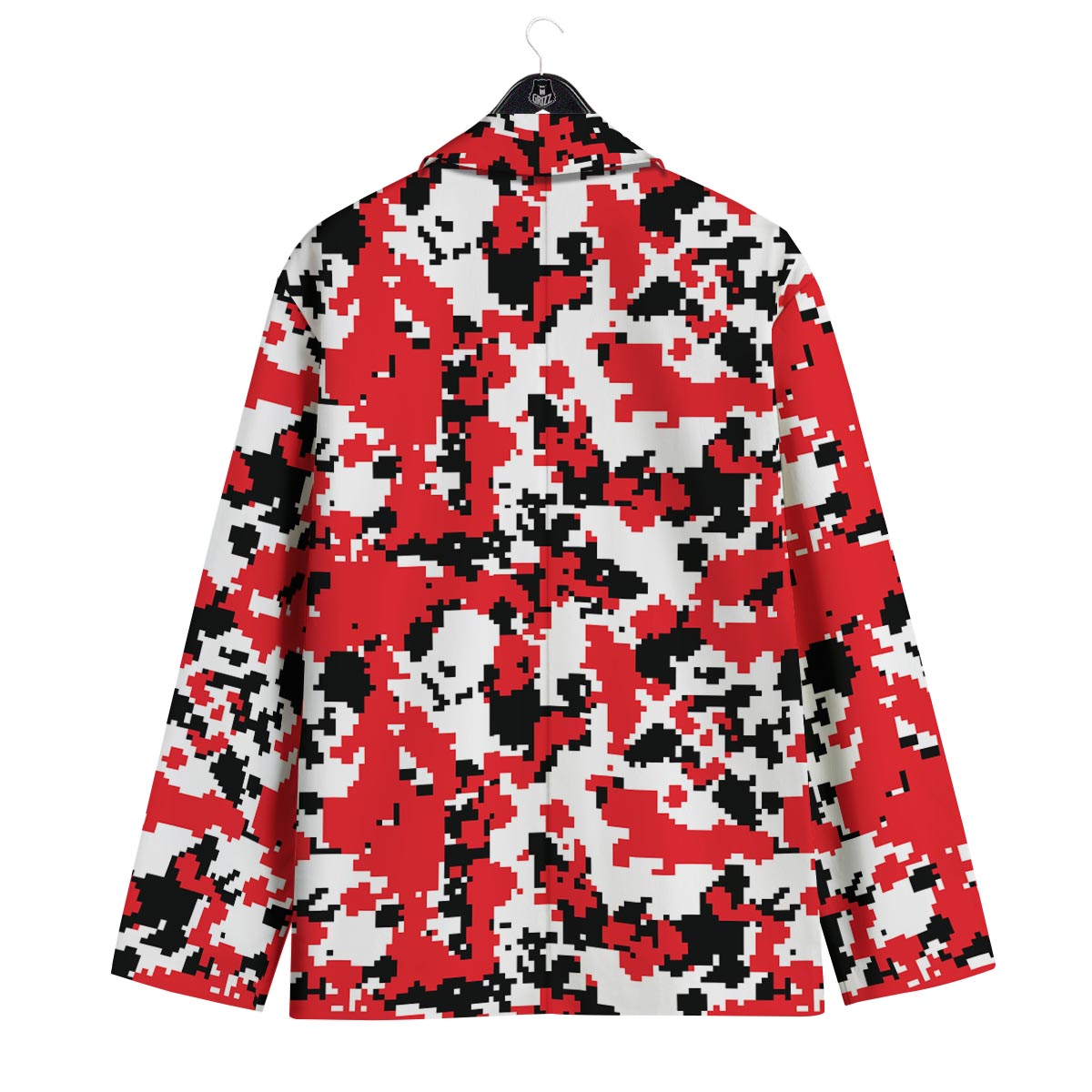 Digital Camo Red White And Black Print Pattern Men's Sport Coat-grizzshop