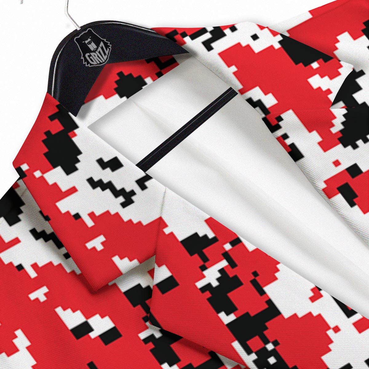 Digital Camo Red White And Black Print Pattern Men's Sport Coat-grizzshop