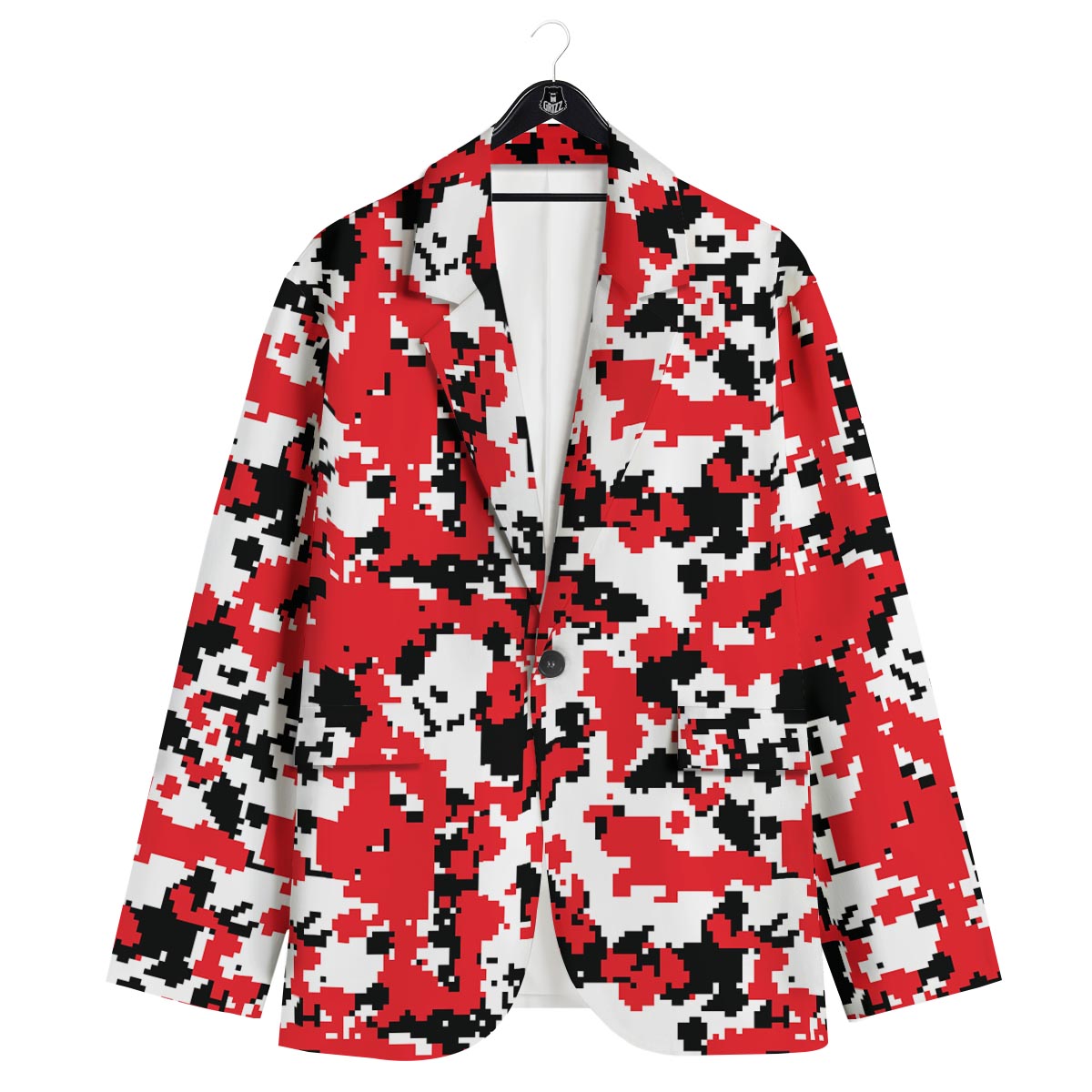 Digital Camo Red White And Black Print Pattern Men's Sport Coat-grizzshop
