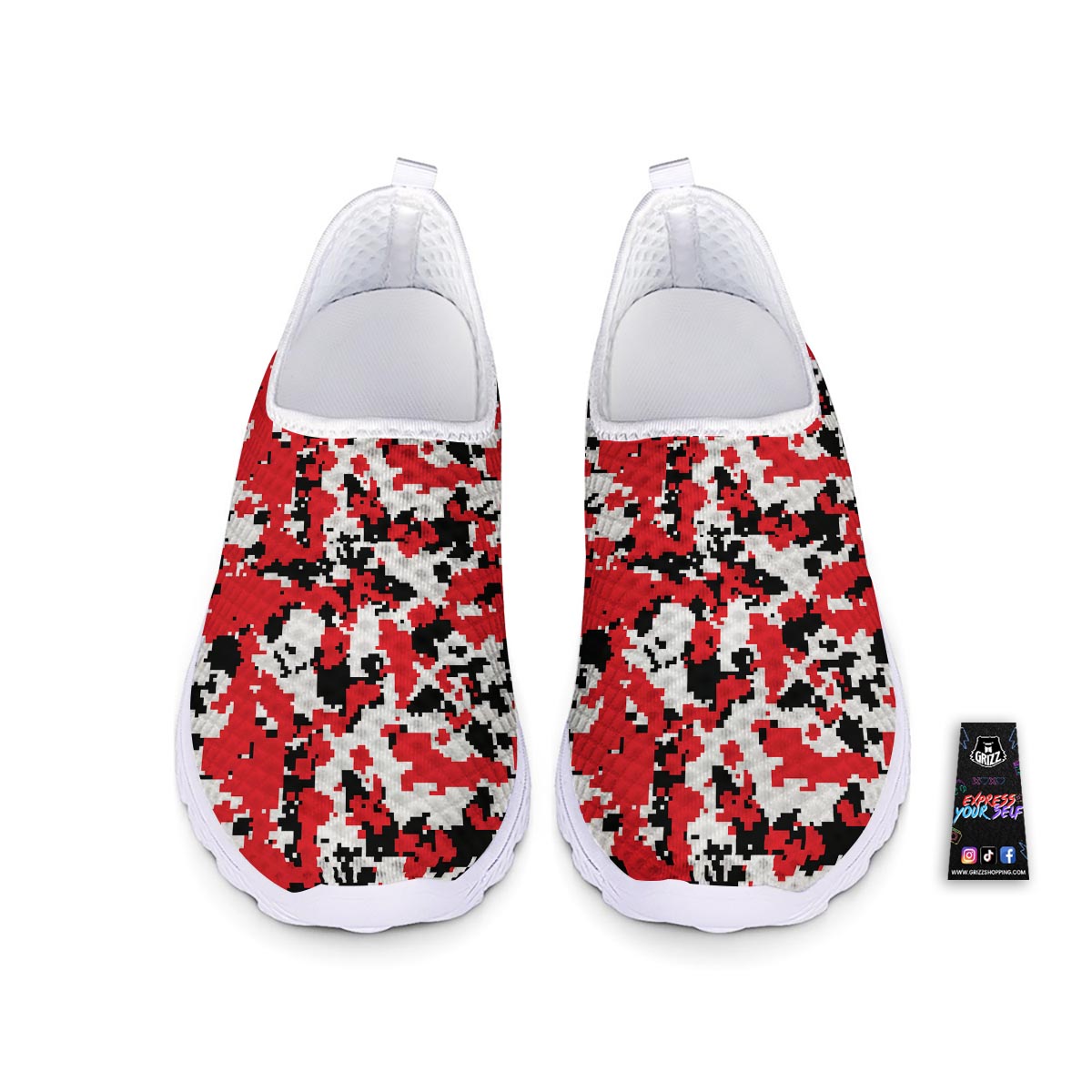 Digital Camo Red White And Black Print Pattern Nurse Shoes-grizzshop